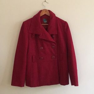 Red 60% wool coat with buttons